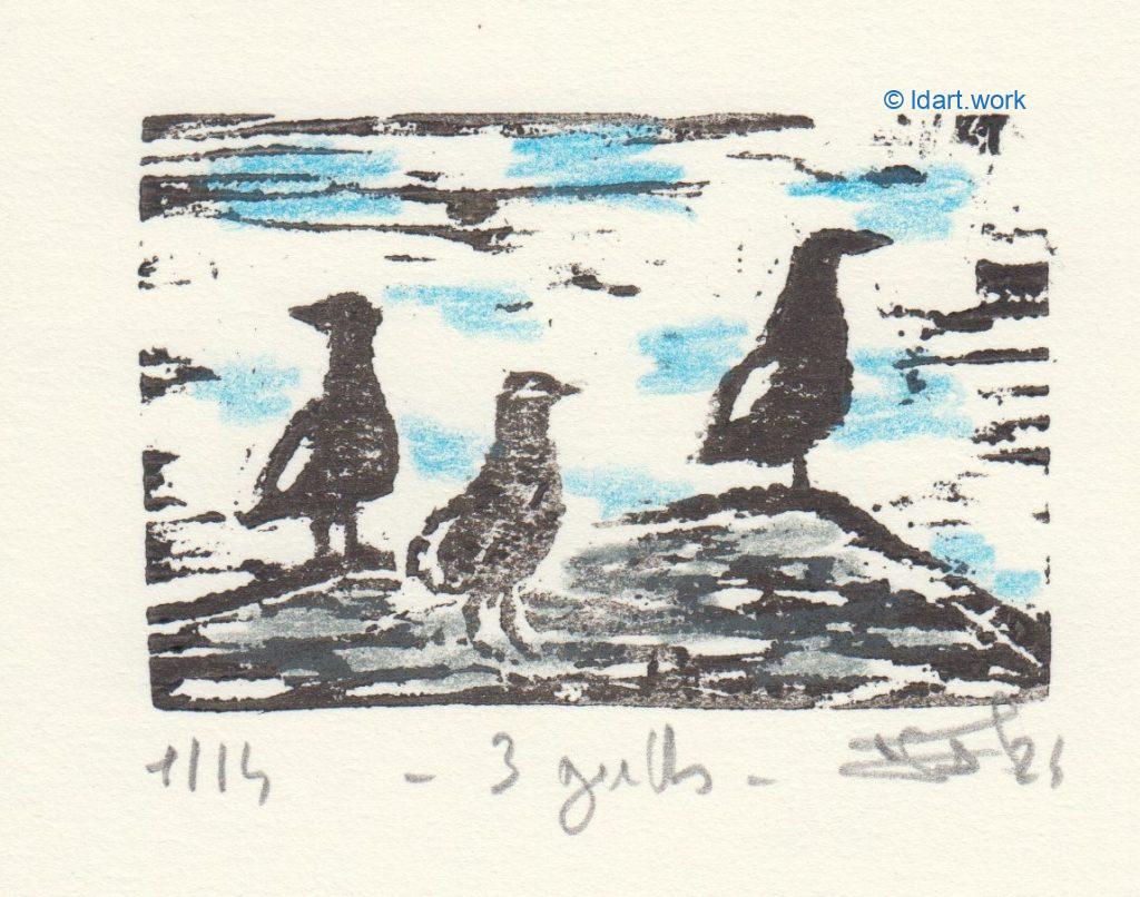 7 woodcuts of animals - 7 gravures sur bois avec animaux | 2024 1 woodcuts: 3 gulls