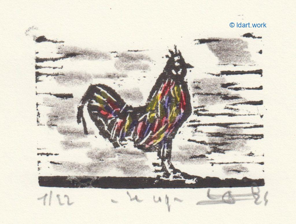 7 woodcuts of animals - 7 gravures sur bois avec animaux | 2024 4 woodcuts: le coq