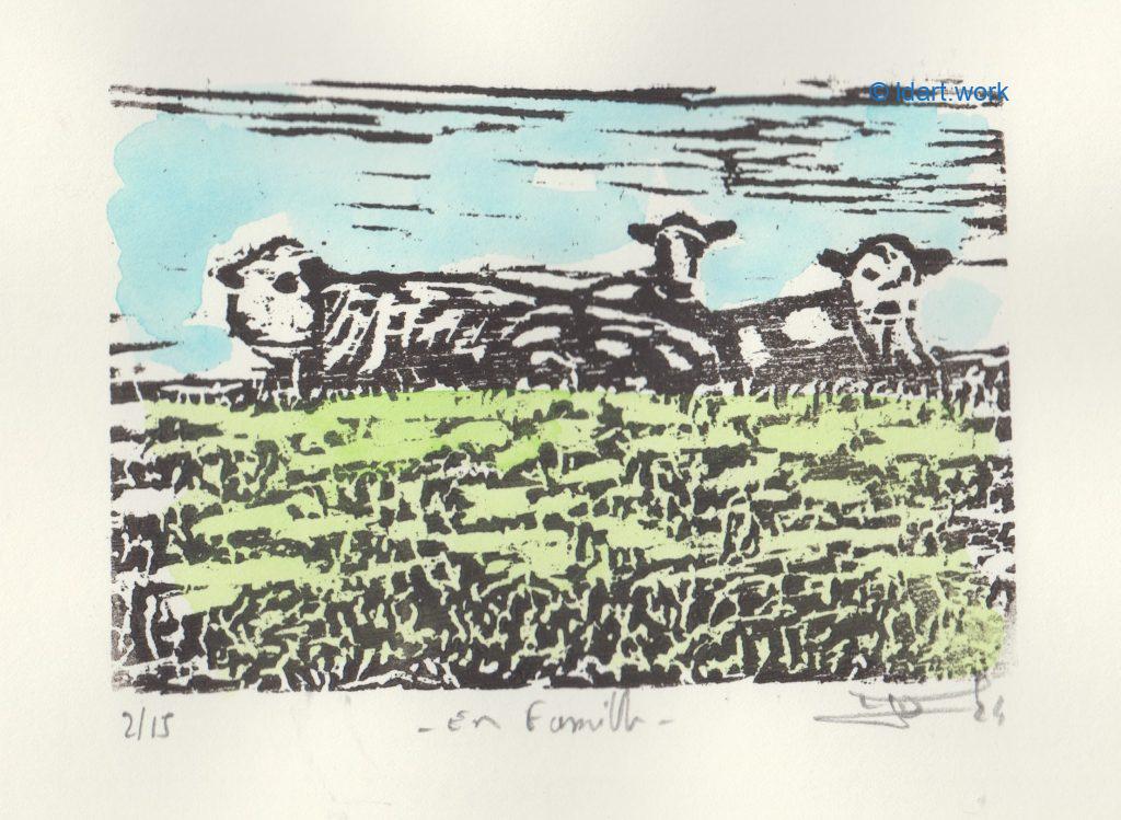7 woodcuts of animals - 7 gravures sur bois avec animaux | 2024 3 woodcuts: en famille